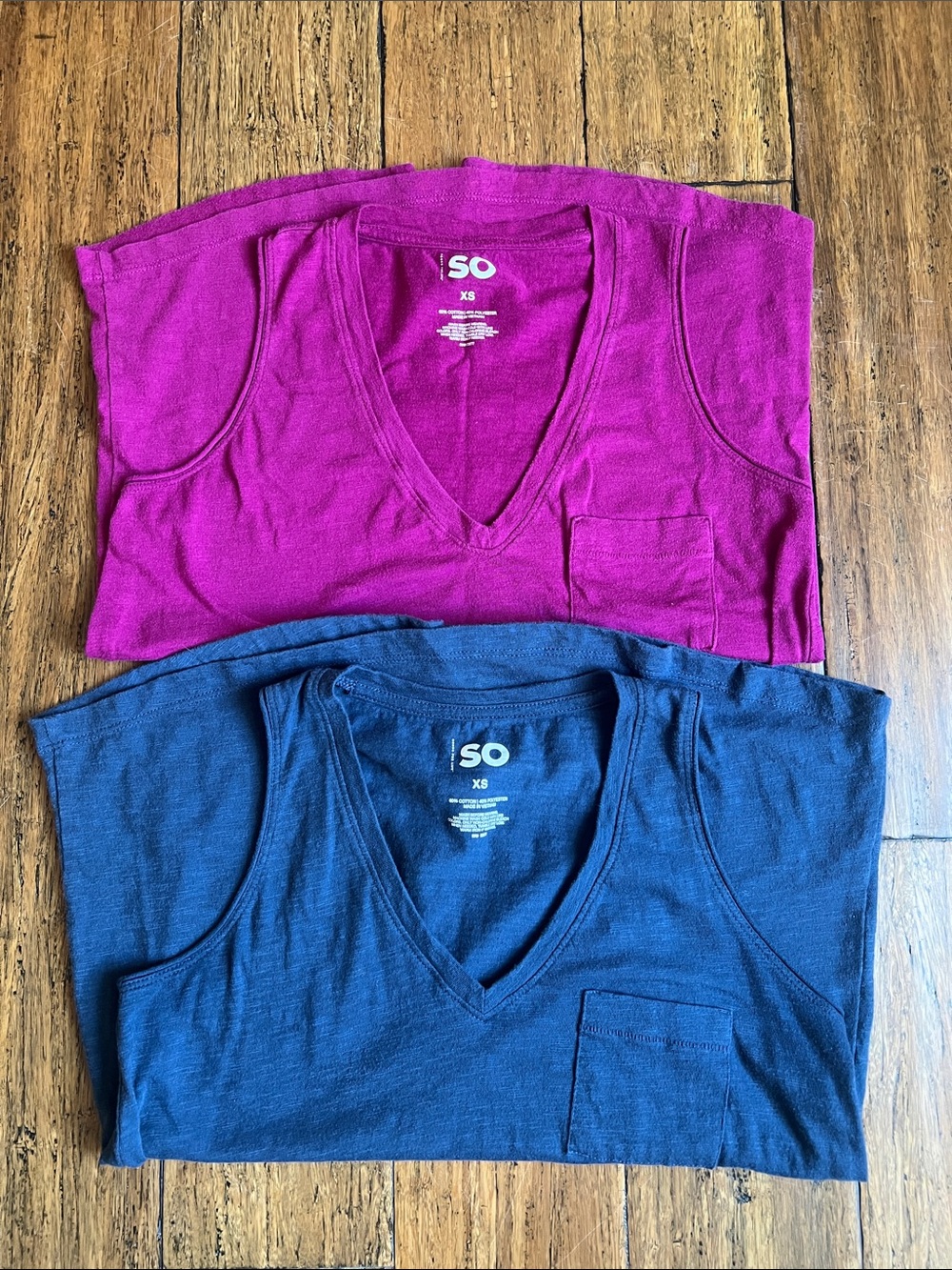 Womens SO V-Neck Pocket Tank Tops - Magenta and Navy
